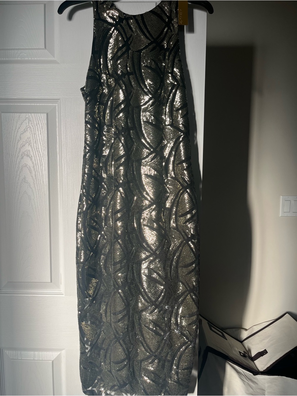 Black and Gold Sequin Evening Dress